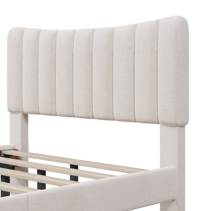 Upholstered Platform Bed with Channel Headboard Cream