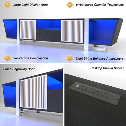 LED TV Console with Storage Cabinet Black