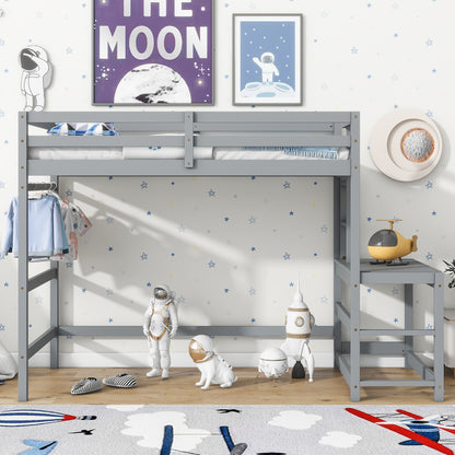 Twin High Loft Bed with Ladder Gray