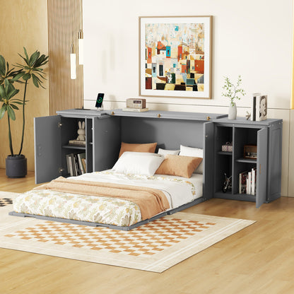 Full Murphy Bed with Shelves Gray