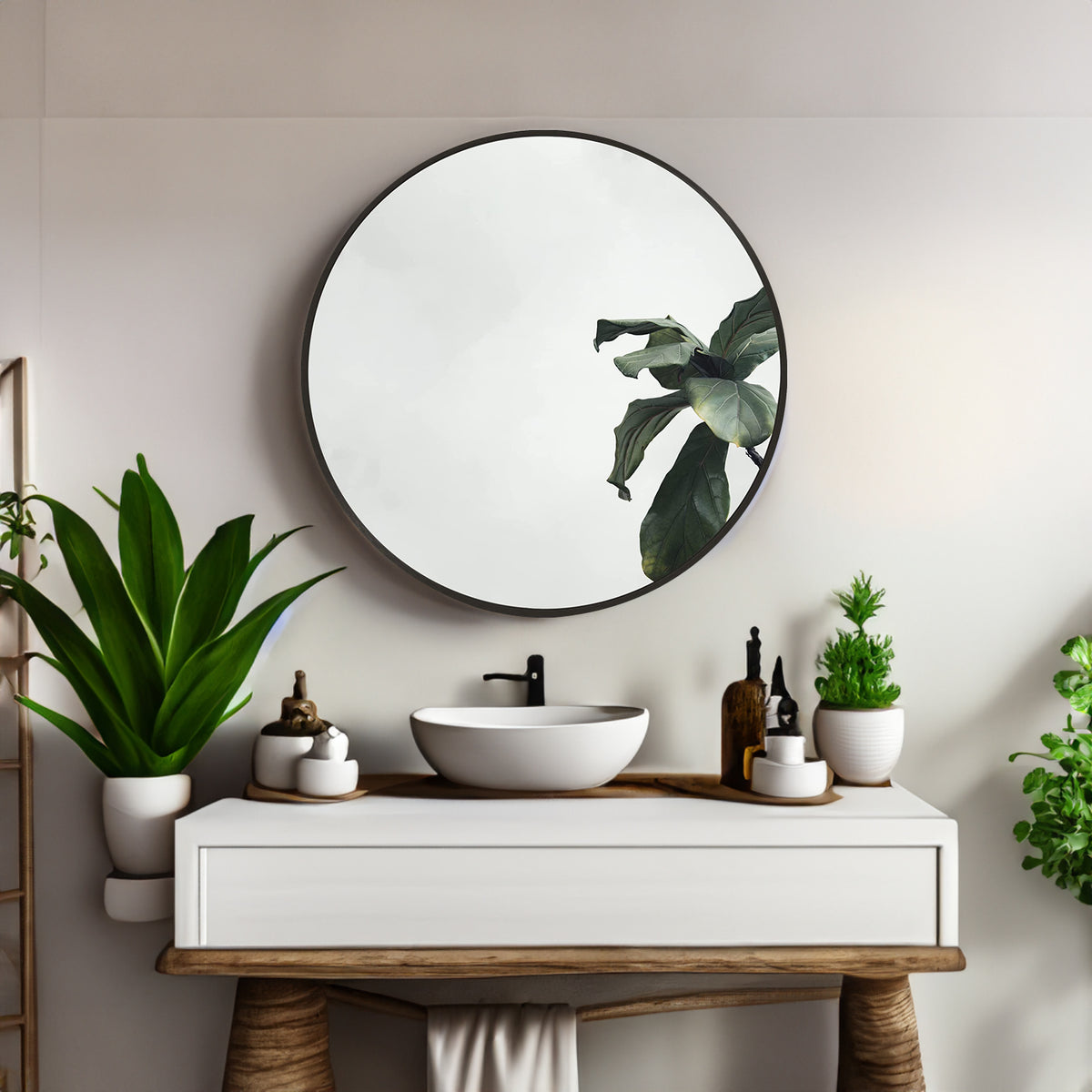 Black Round Bathroom Mirror 16-Inch