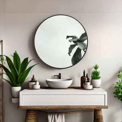 Black Round Bathroom Mirror 16-Inch