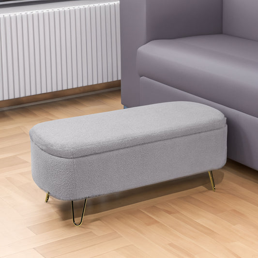 Grey Ottoman Bench with Gold Legs