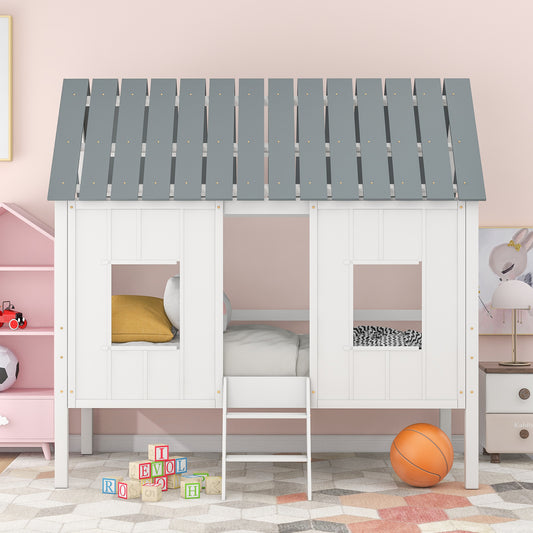 Low Loft Twin Bed with Windows White