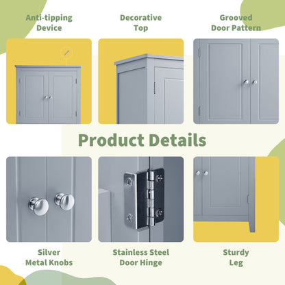 Gray Bathroom Floor Cabinet with Adjustable Shelves