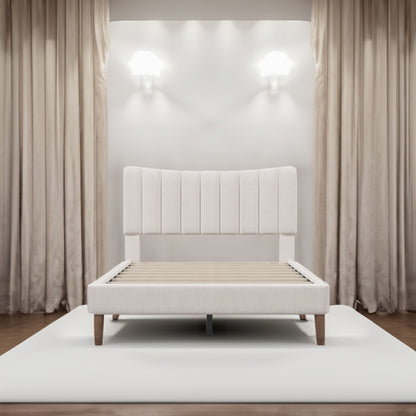 Upholstered Platform Bed with Channel Headboard Cream