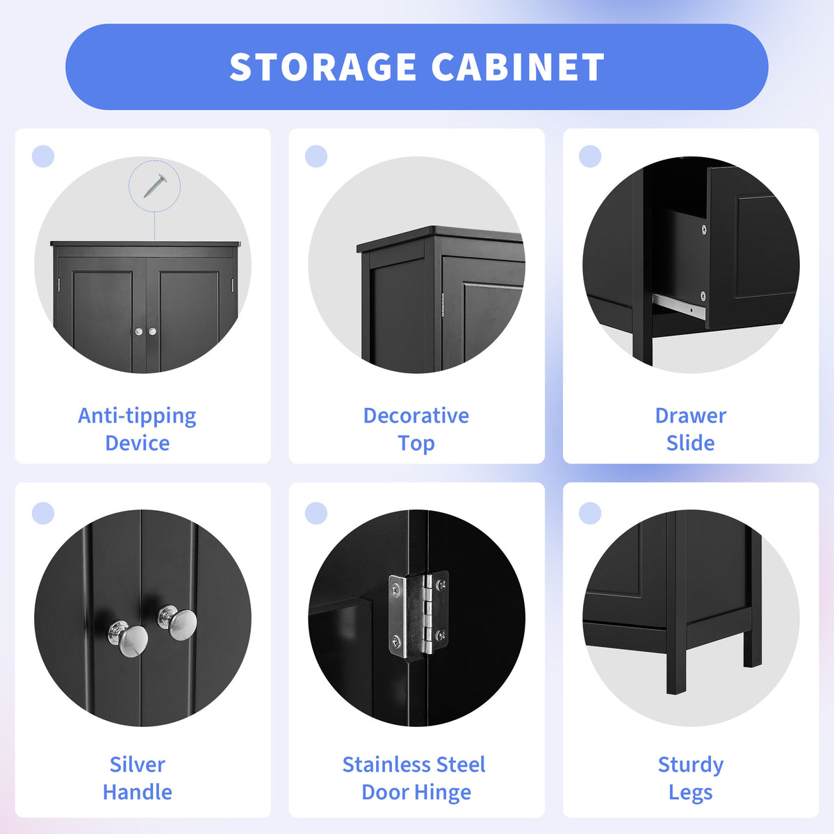 Black Bathroom Storage Cabinet with Drawers
