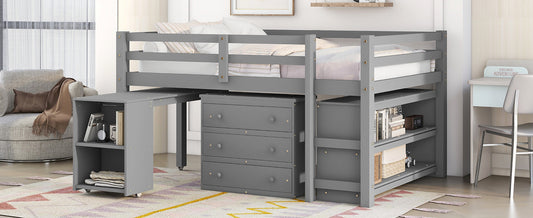 Full Loft Bed with Rolling Desk White