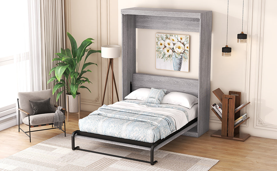 Full Murphy Bed Foldable Design Gray Finish