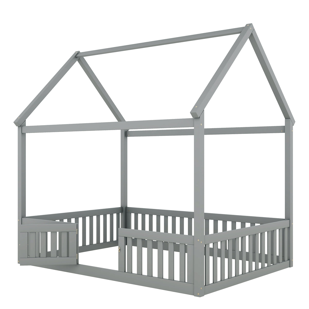 Full Wood Bed with Fence and Door Gray