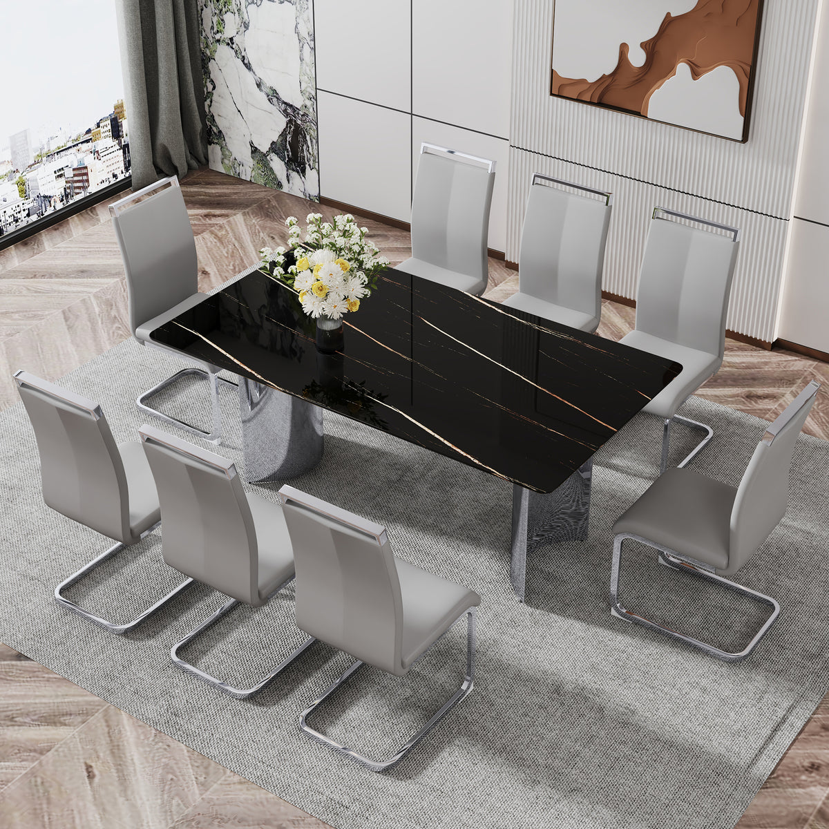 Modern Glass Dining Table Silver Base