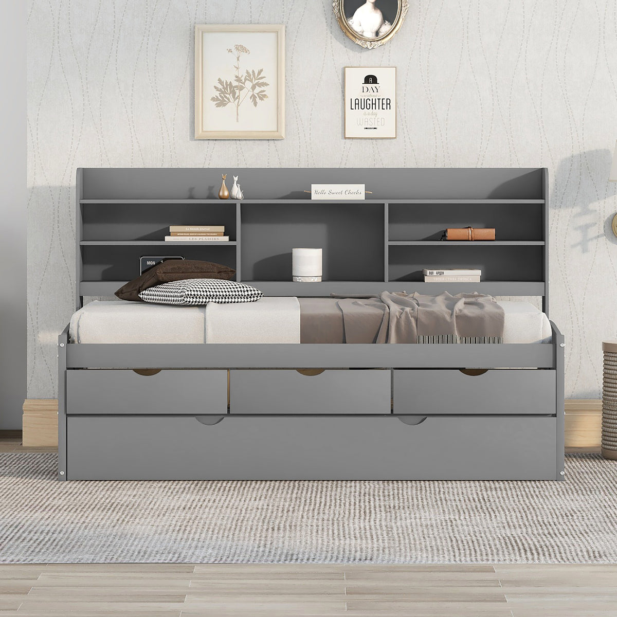 Twin Captain Bed with Storage Drawers Gray