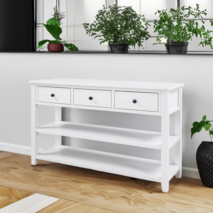 Antique White Console Table – Dual Shelves