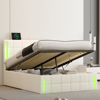 Full Hydraulic Storage Bed – White Finish