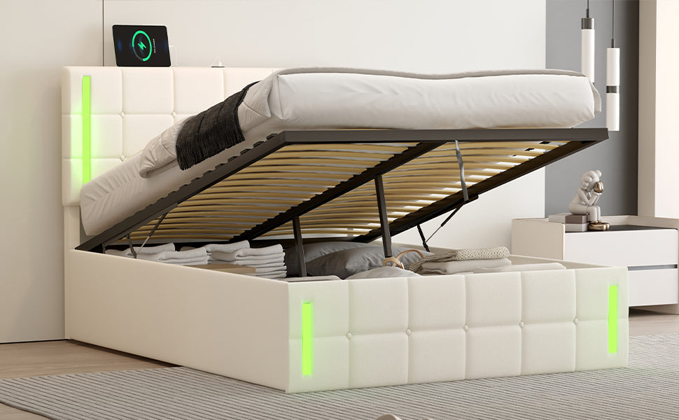 Full Hydraulic Storage Bed – White Finish