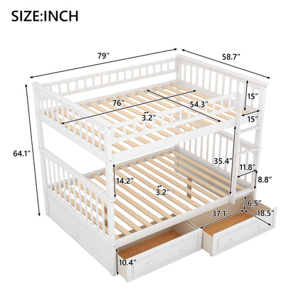 Convertible Full Bunk Bed with Drawers White