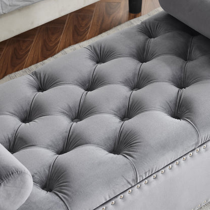 Velvet Storage Bench with Nailhead Trim Gray