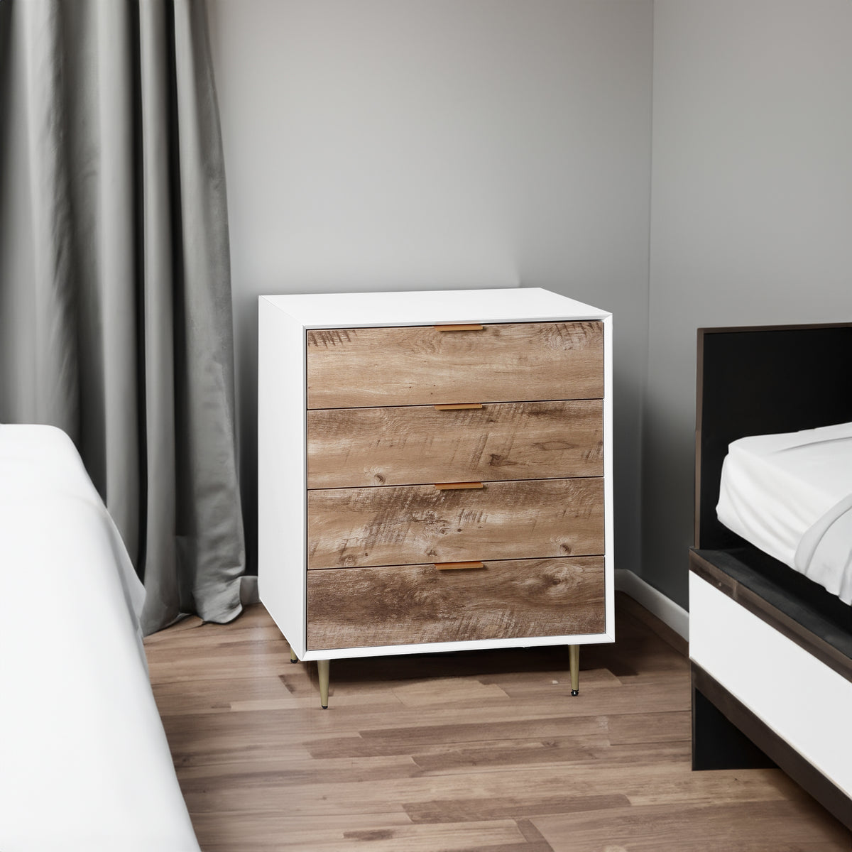 Wooden 4-Drawer Dresser Gray Finish