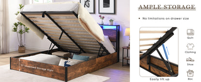 Elevating Platform Bed with LED Headboard Brown