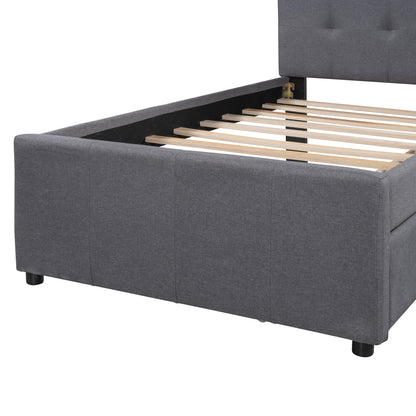 Linen Platform Bed with Headboard Twin