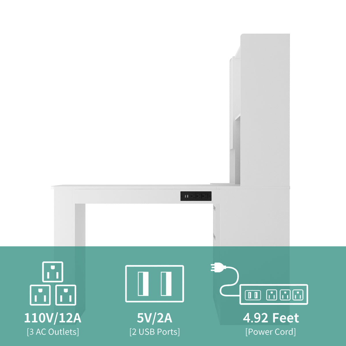 L-Shaped Office Desk with Bookshelf and Storage