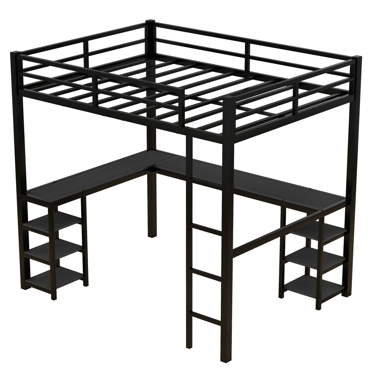 Loft Bed with Ladder and Guardrail Black