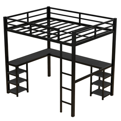 Loft Bed with Ladder and Guardrail Black