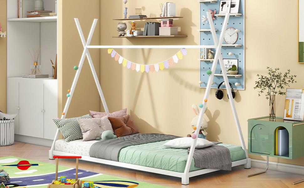Metal Platform Bed White Triangle Frame