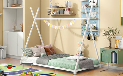 Metal Platform Bed White Triangle Frame