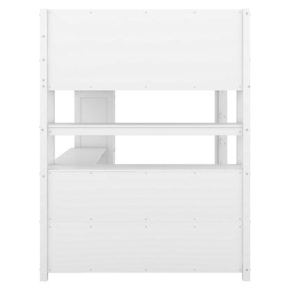 Wood Loft Bed with Bookshelf White