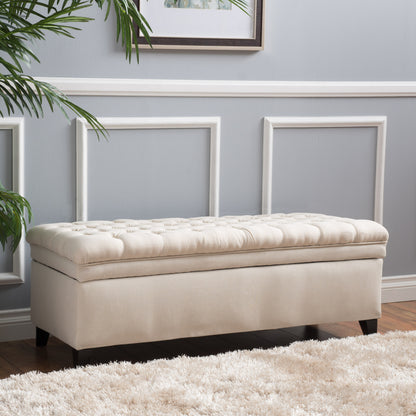 Juliana Velvet Storage Ottoman Beige