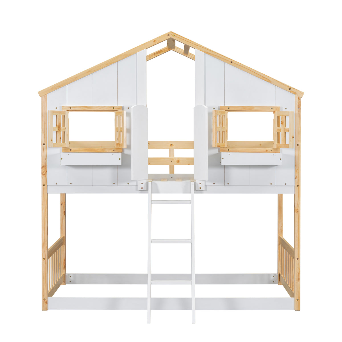 Twin House Bunk Bed Natural White