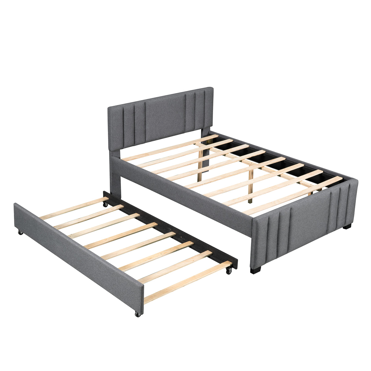Full Upholstered Bed with Trundle Gray