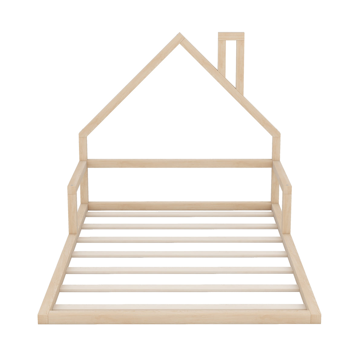 Full Wood Platform Bed with Fence Natural