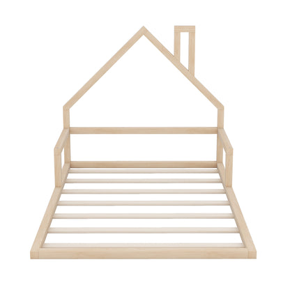 Full Wood Platform Bed with Fence Natural