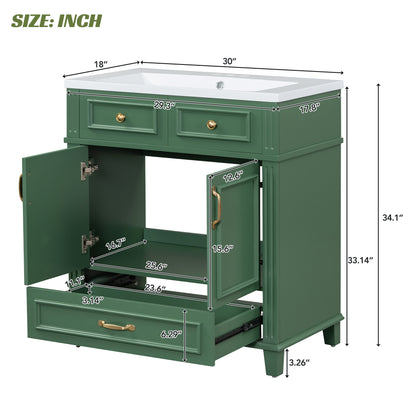 30-Inch Solid Wood Bathroom Vanity with Sink Green