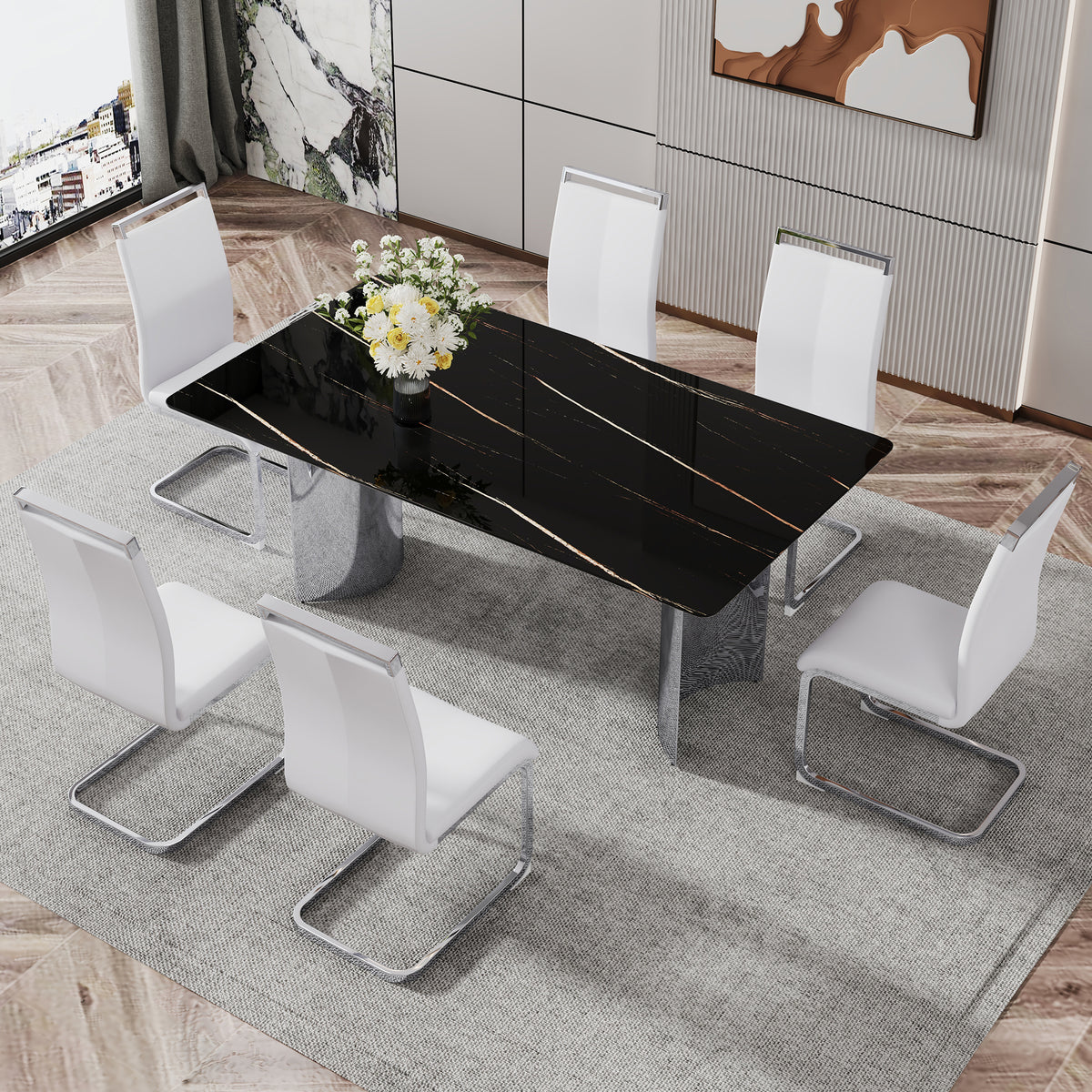Modern Glass Dining Table Silver Base