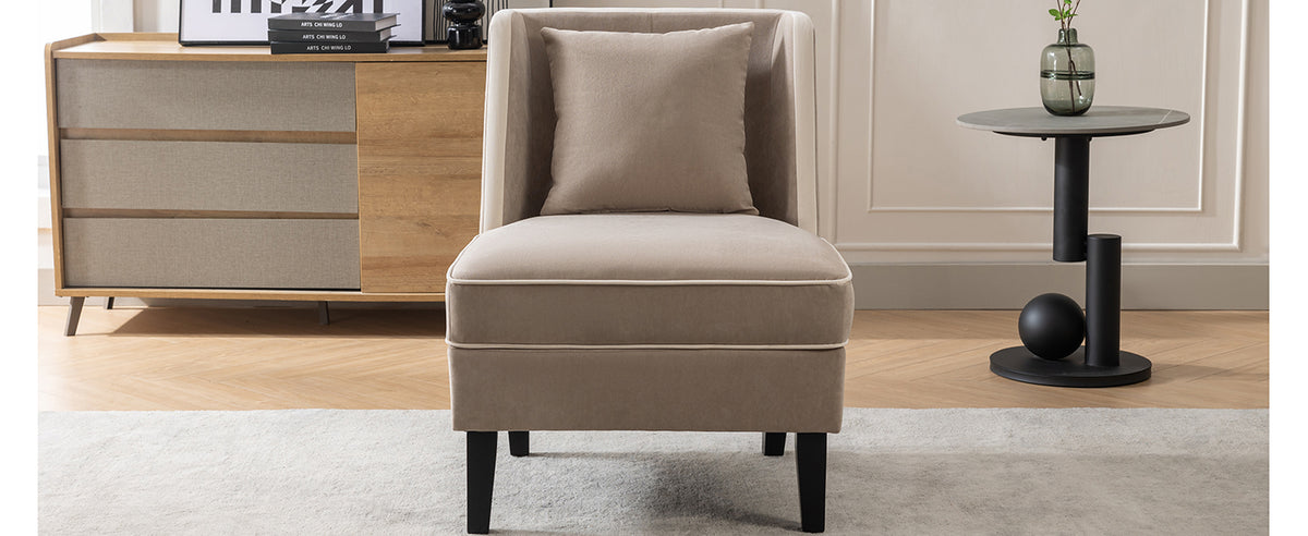 Velvet Wingback Accent Chair – Tan & Cream