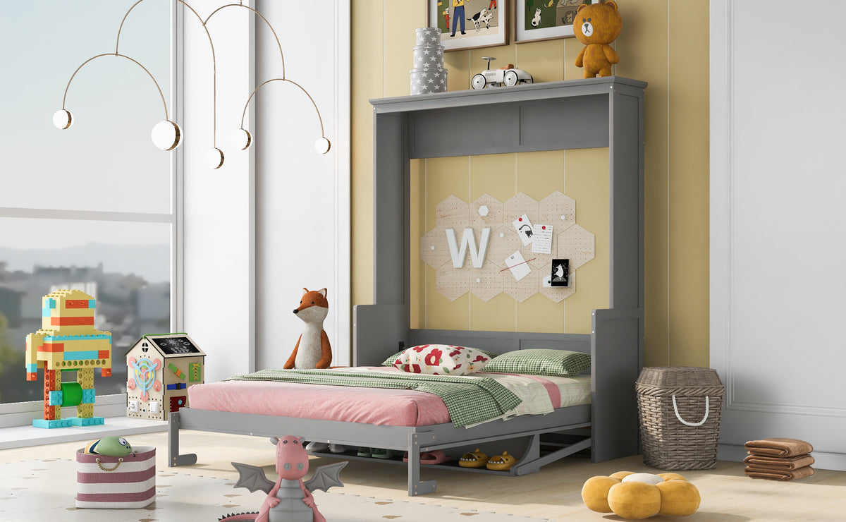 Queen Murphy Bed with Storage Gray