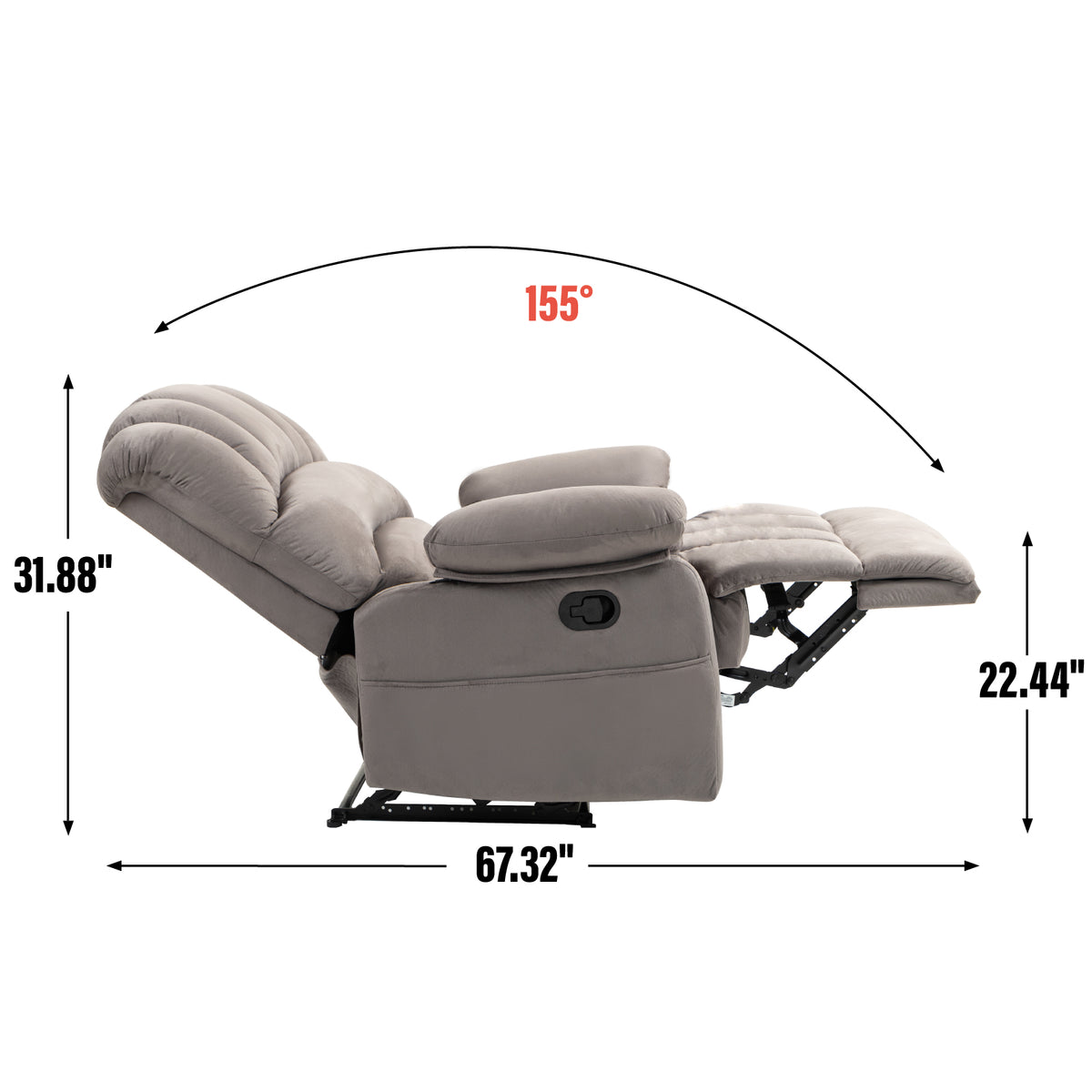 Manual Recliner Chair Fabric Gray