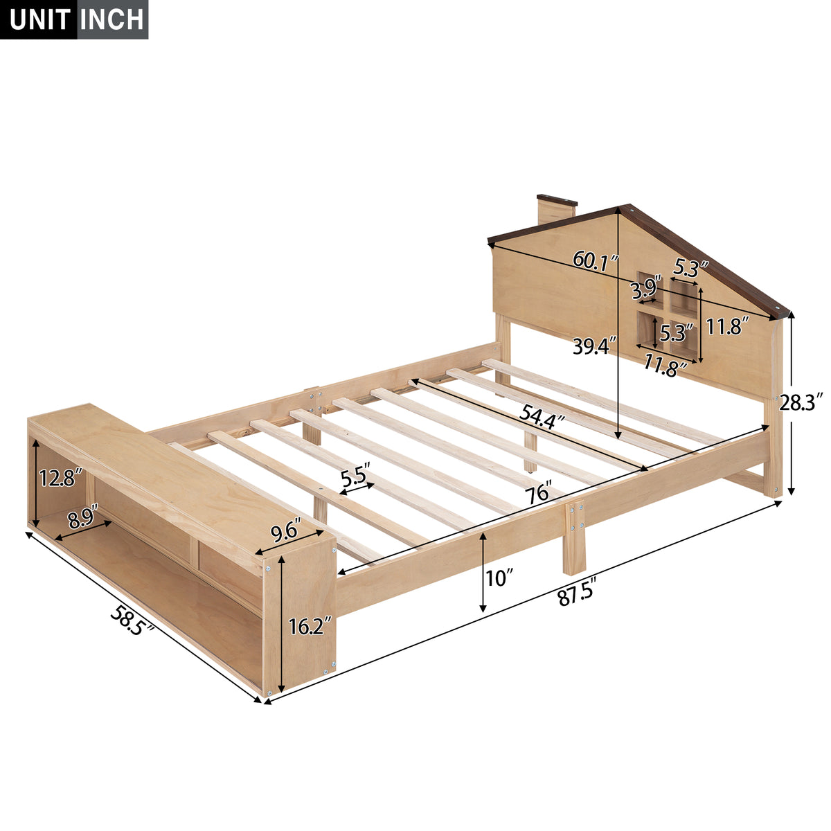 Full Platform Bed with LED Headboard – Natural Wood