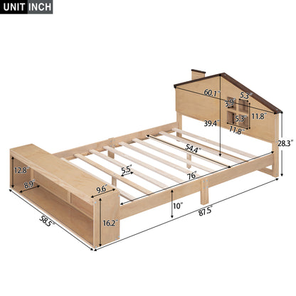 Full Platform Bed with LED Headboard – Natural Wood