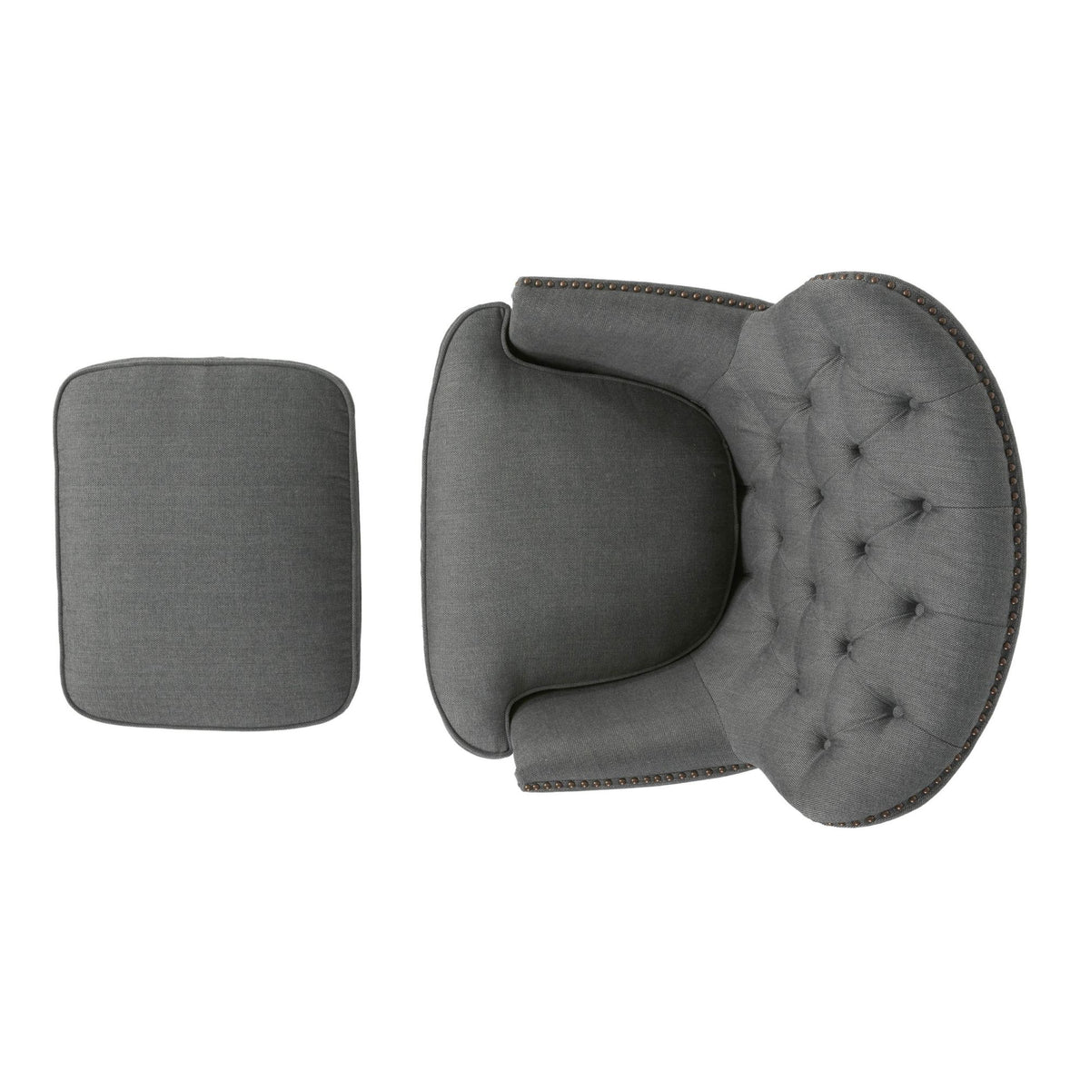 Modern Grey Fabric Club Chair with Ottoman – Upholstered Lounge Set