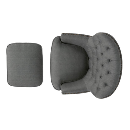 Modern Grey Fabric Club Chair with Ottoman – Upholstered Lounge Set