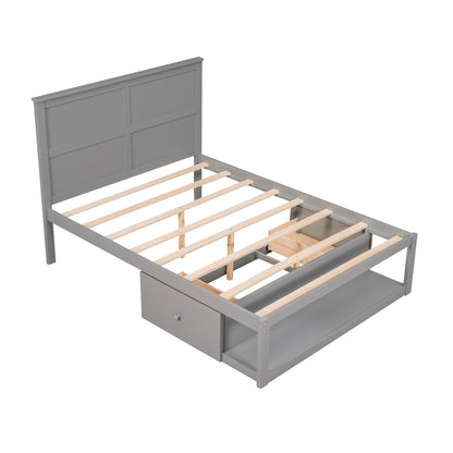 Full Platform Bed with Drawers – Gray Finish
