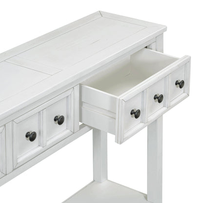 Rustic Entryway Console Table with Drawers Antique White