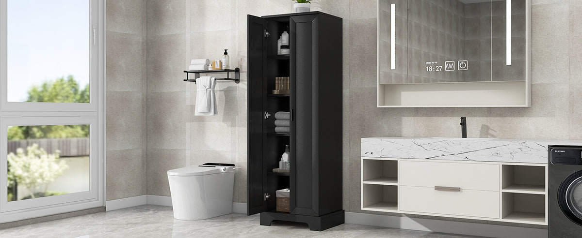Black Storage Cabinet with Adjustable Shelf MDF Board