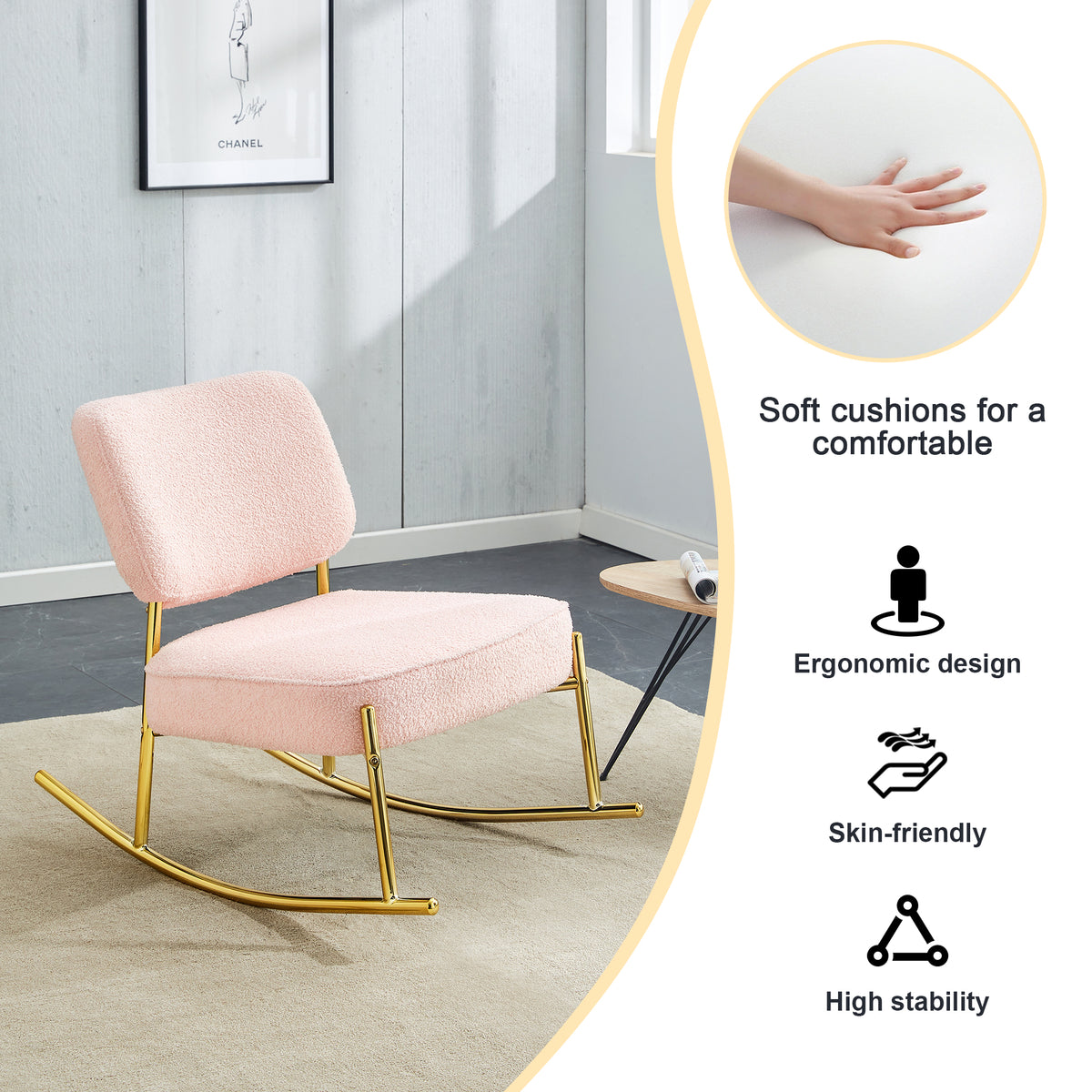 Velvet Rocking Lounge Chair – Cream