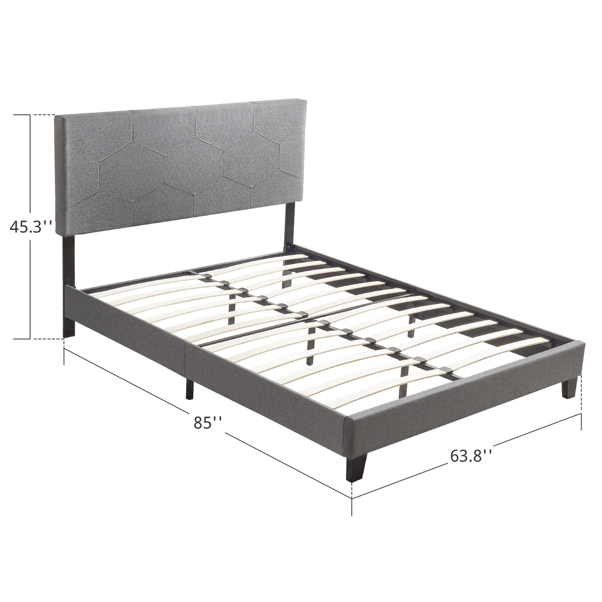 Queen Upholstered Platform Bed – Grey Upholstery