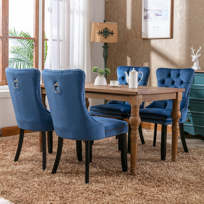 Tufted Velvet Dining Chair Set (2 pcs) – Blue
